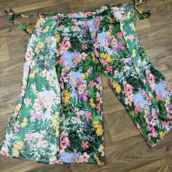 Desigual Boho Floral Wide Leg Pants Tie Waist Sz XL Viscose - Picture 5 of 15